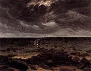 Caspar David Friedrich Seashore with Shipwreck by Moonlight painting